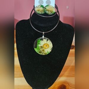 Yellow and Green Botanical Pendant Necklace